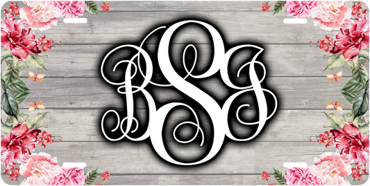 White Wood Floral Monogram